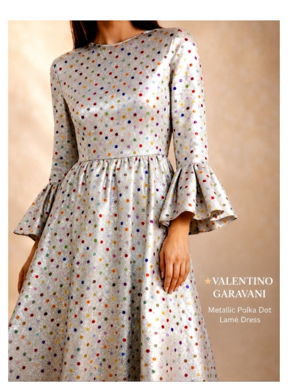 Valentino Metallic Polka Dot Fluted Mini Dress Multicolor IT 40 NWT